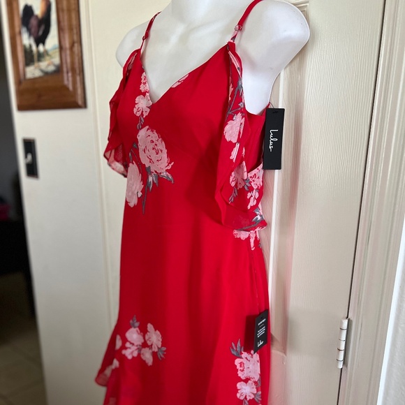 Lulus Love in Bloom Red Floral Print Off-the-Shoulder High-Low Dress - Picture 5 of 7